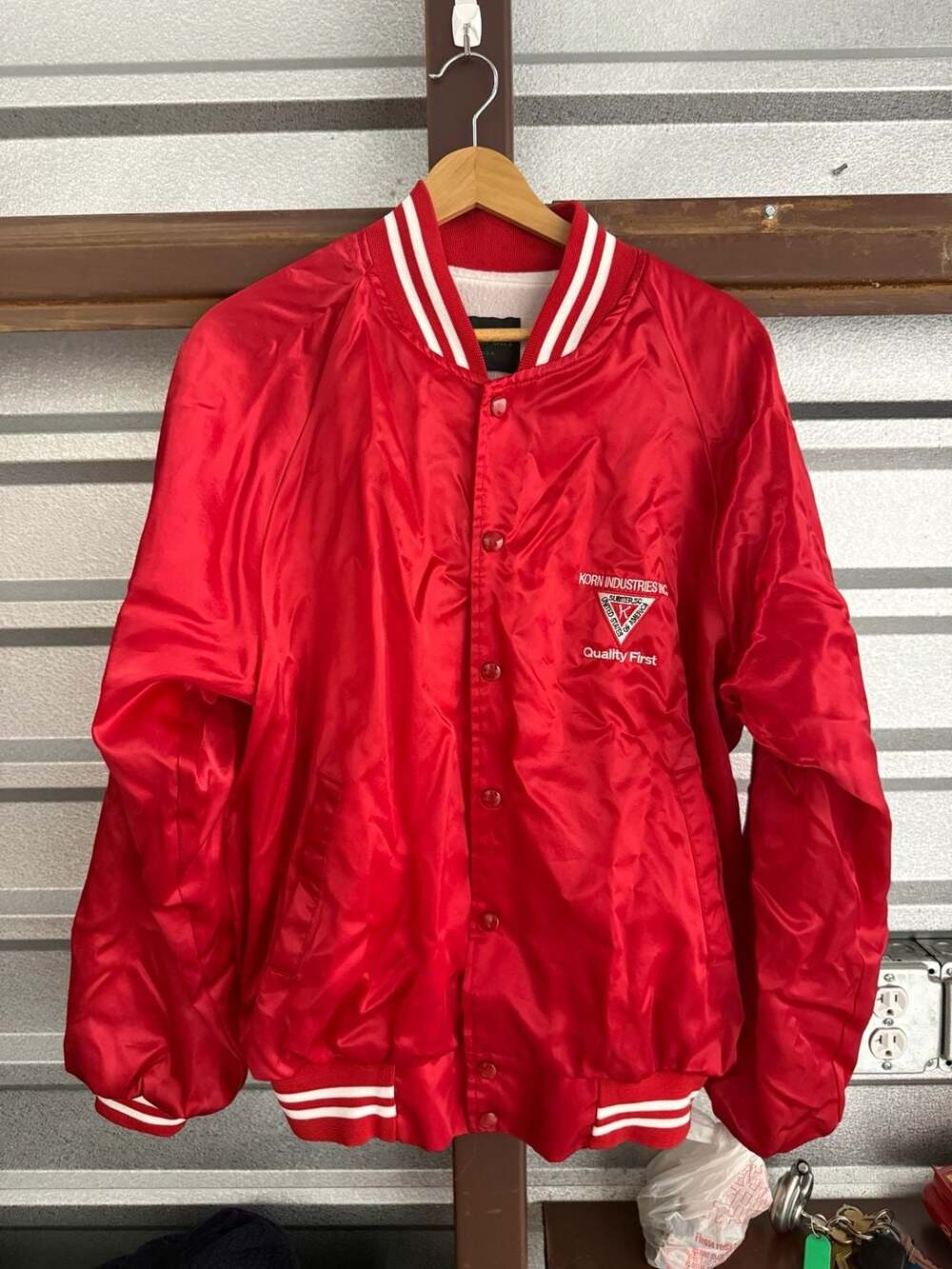 Vintage Red Satin Bomber Jacket by Bridgeport, Made in USA, Size Large
